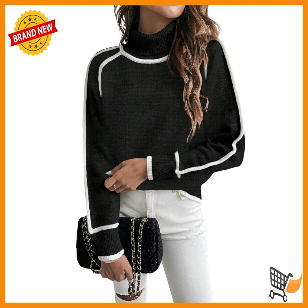 Cozy Turtleneck Sweater Long Sleeve Pullover Knitted Loose Fit Fall Top